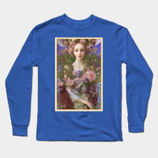 Flowers botanical art painting of a girl goddess or a pagan green witch Long Sleeve T-Shirt